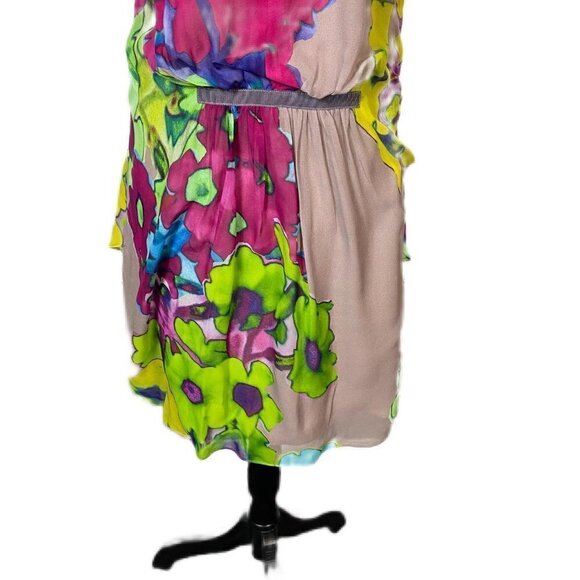 Trina Turk Silk Floral Dress Gray Multicolor Size 2 NWT - Picture 9 of 13